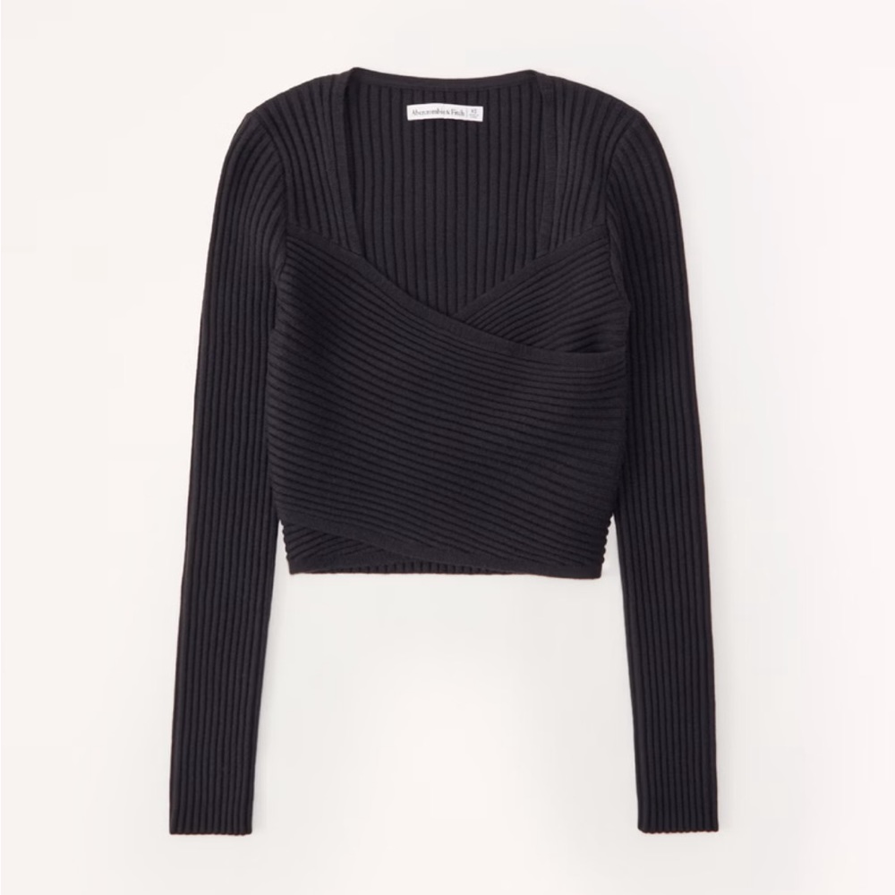 Abercrombie & Fitch LuxeLoft Wrap Sweater Top in Black